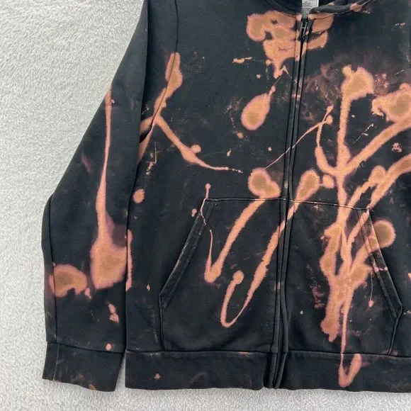 Adidas Hoodie Womens XL Black Sweatshirt Running Full Zip Bleach Dye Custom Gym - Picture 2 of 11